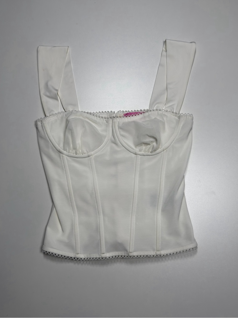 Edikted White Wire Structured Bustier corset Crop Top with lace trim